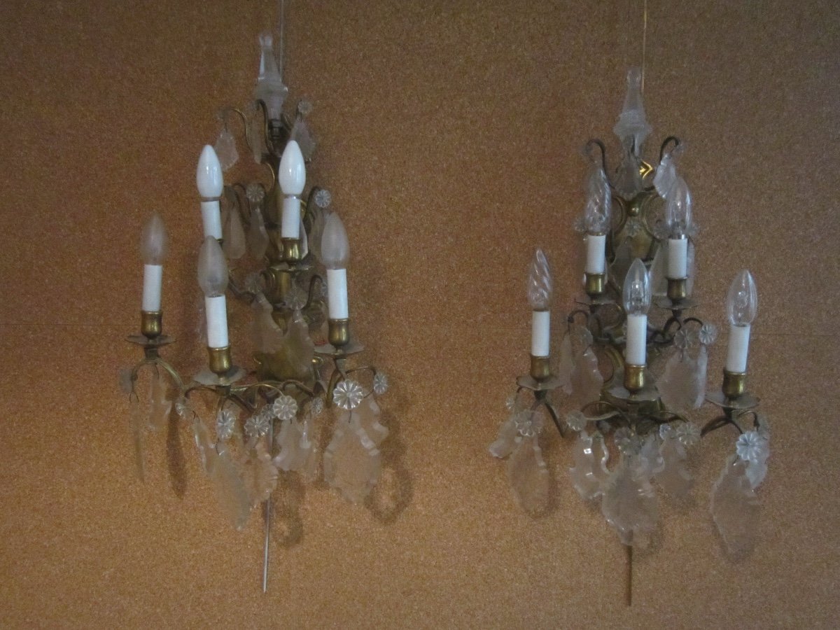 Paire d'Appliques Et Lustre Style Louis XV-photo-3