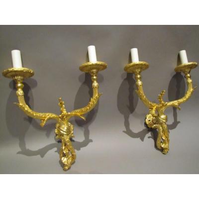 Pair Of Gilt Bronze Wall Lights End Nineteenth 