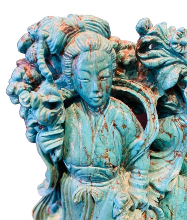 Group Made In Turquoise Matrix, China, Year 1930.-photo-1