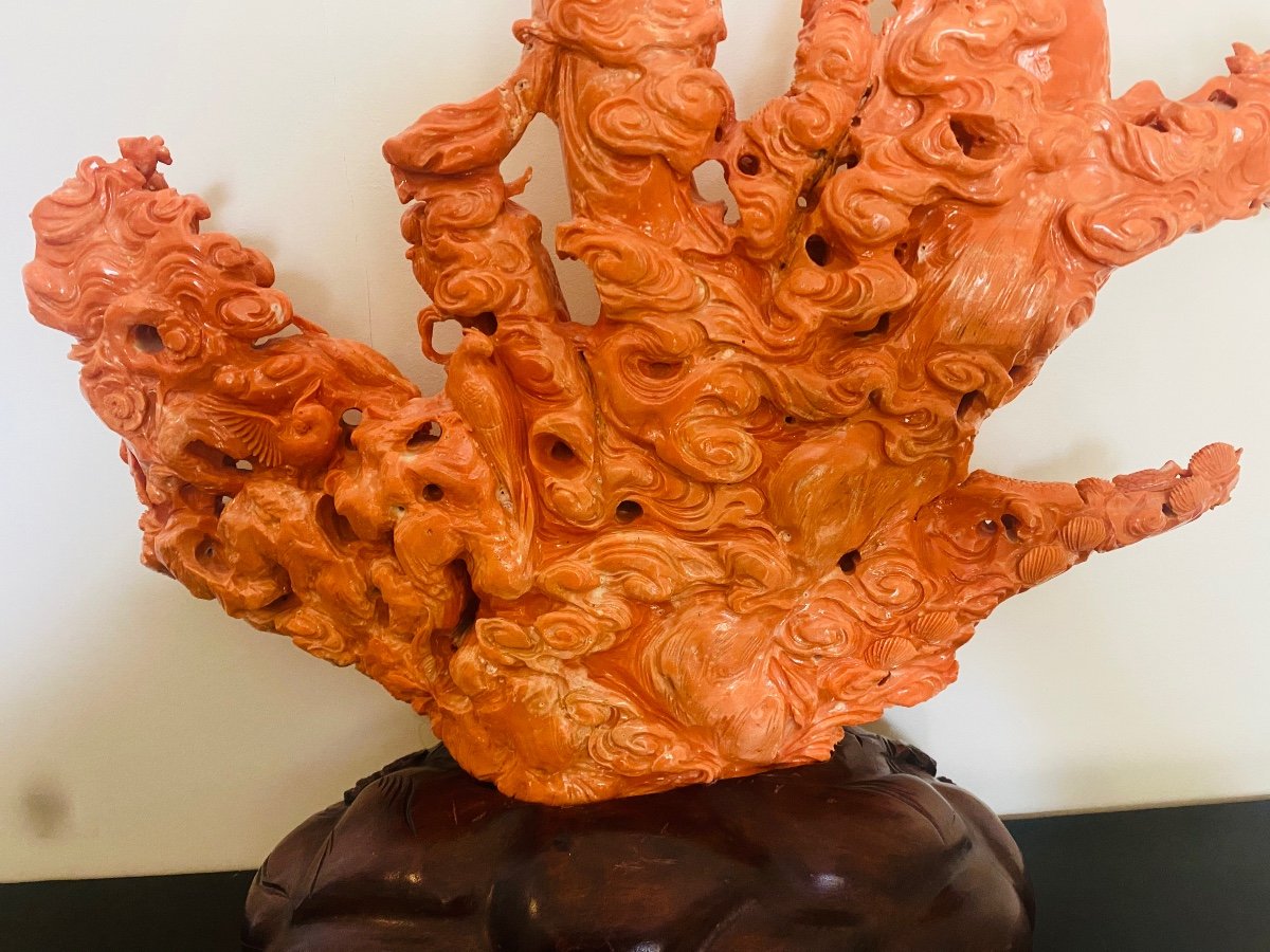 Exceptional And Rare Orange-red Coral Weight 6.130 Kg Representing 6 Goddesses And 2 Children-photo-6