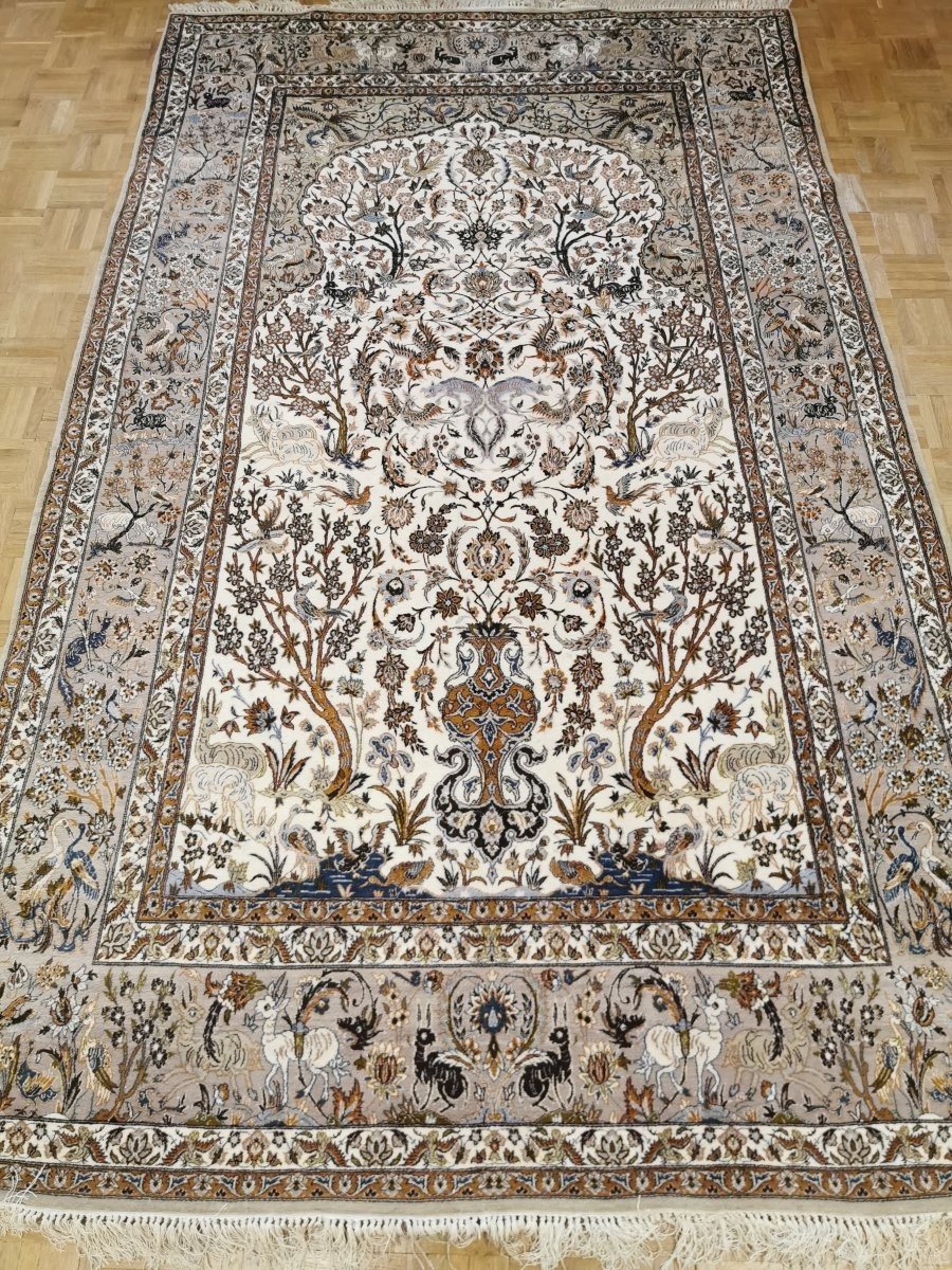 Tapis Ispahan En Laine Et Soie,iran, époque Du Shah.-photo-4