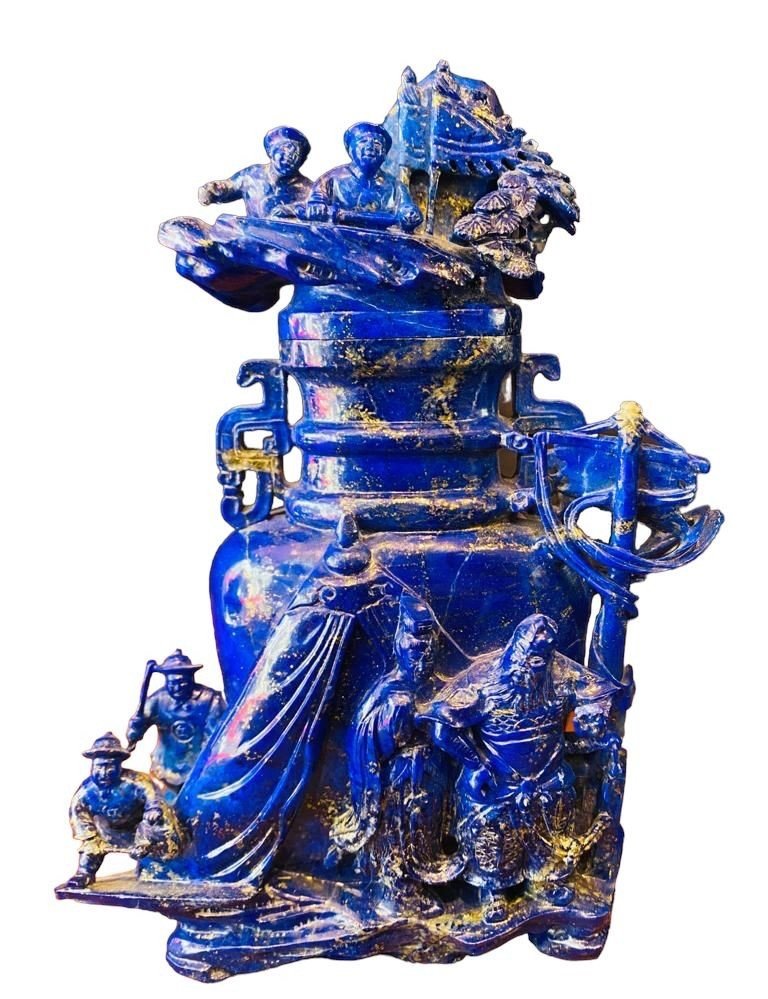 Incense Burner Made In Emperor Lapis Lazuli, Asian Art