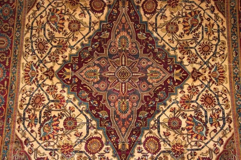 Exceptional Kashan Mortachem Carpet In Silk, Orientalist, Circa 1880-photo-3