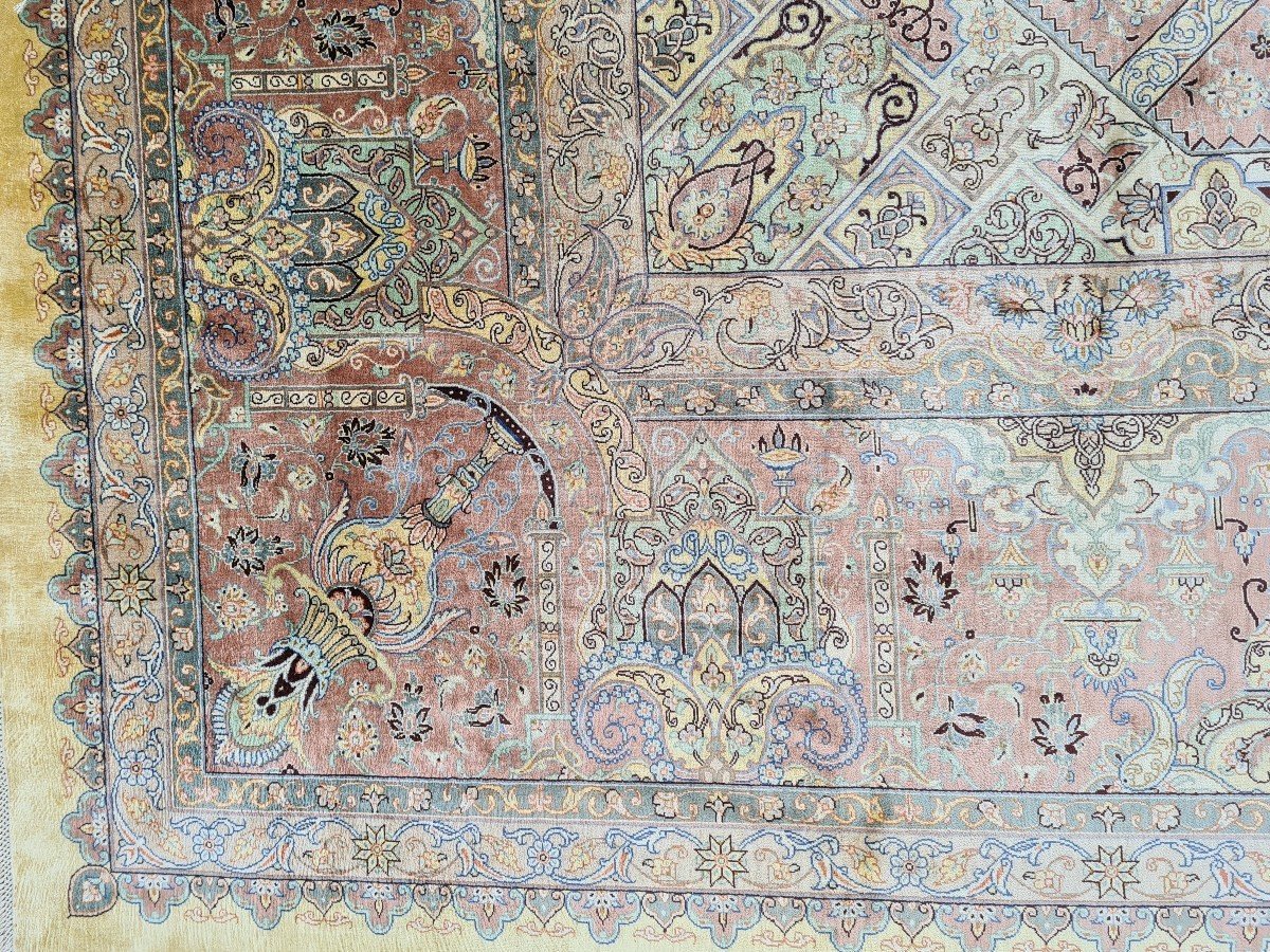 Important Ghoum Carpet In Silk Signed Atelier Imperial, Iran Circa 1970-photo-3