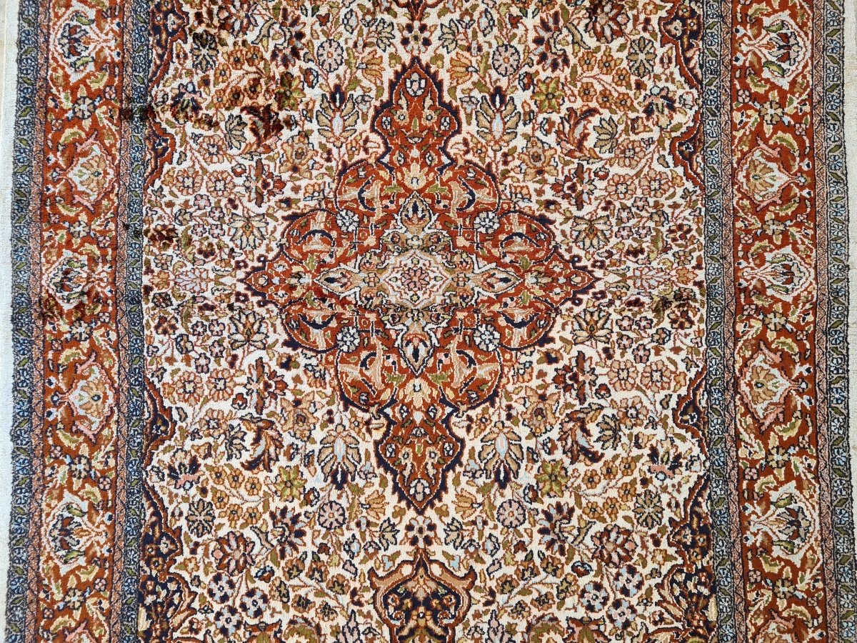 Tapis Ghoum Fait En Soie, Iran, époque Du Shah Vers 1960-photo-5