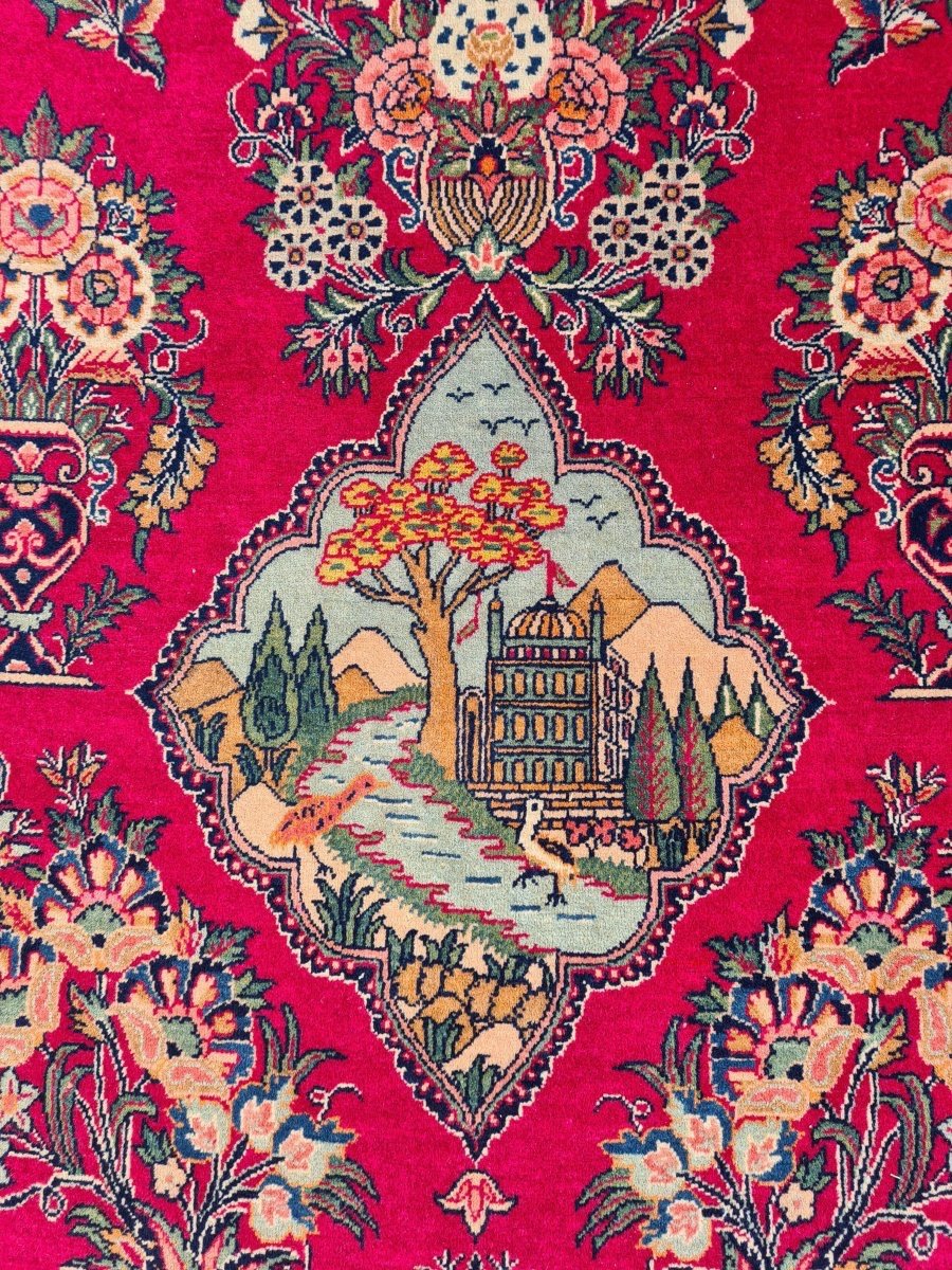 Kashan Wool Carpet Representing A Castles, Year 1930.-photo-5