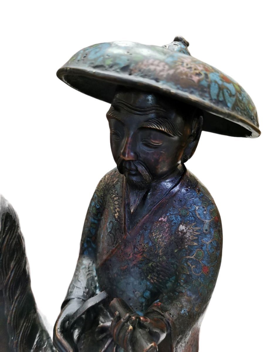 Bronze Cloisonné " Toba", Japon, Antiquité Du 19ème Siècle.-photo-4