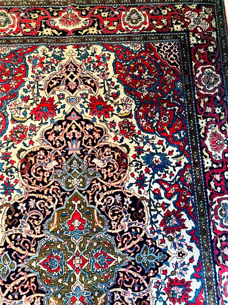 Fin Tapis Ispahan Perse, Laine, 19ème Siècle. -photo-4