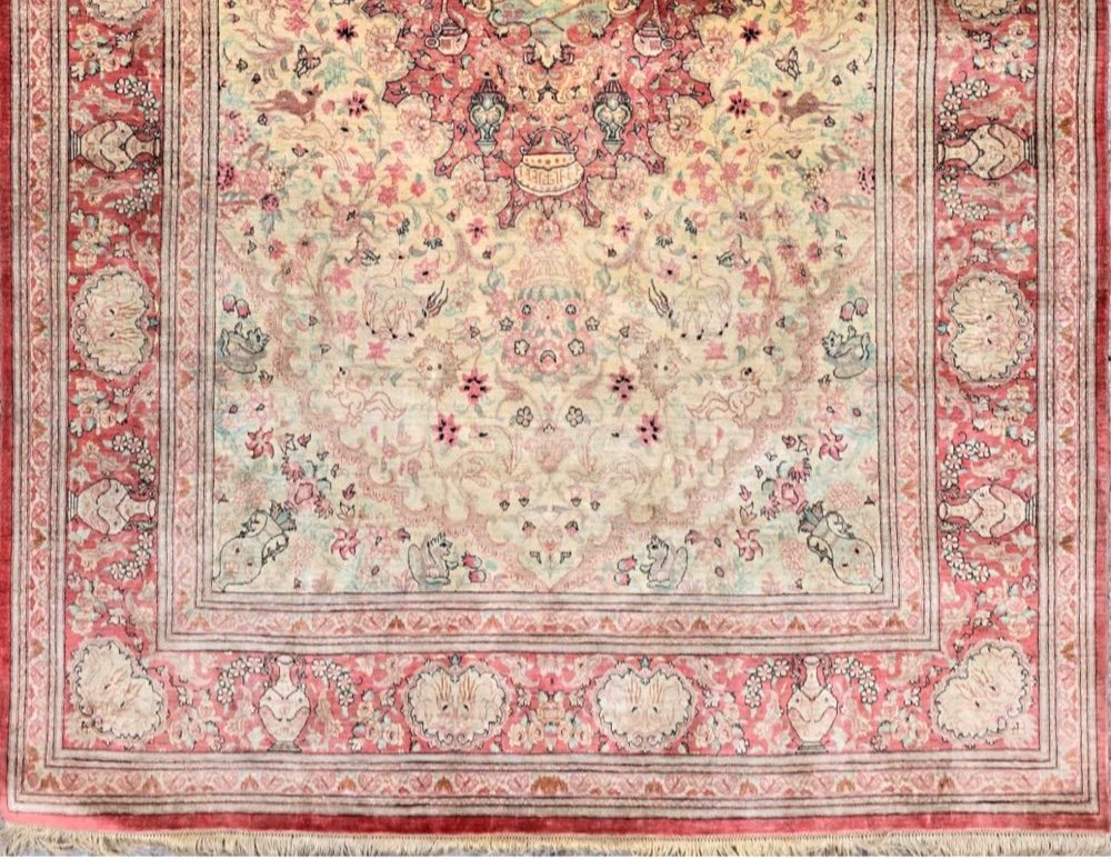 Rare Ghoum Silk Carpet From The Shah Period, Iran, Circa 1970-photo-4