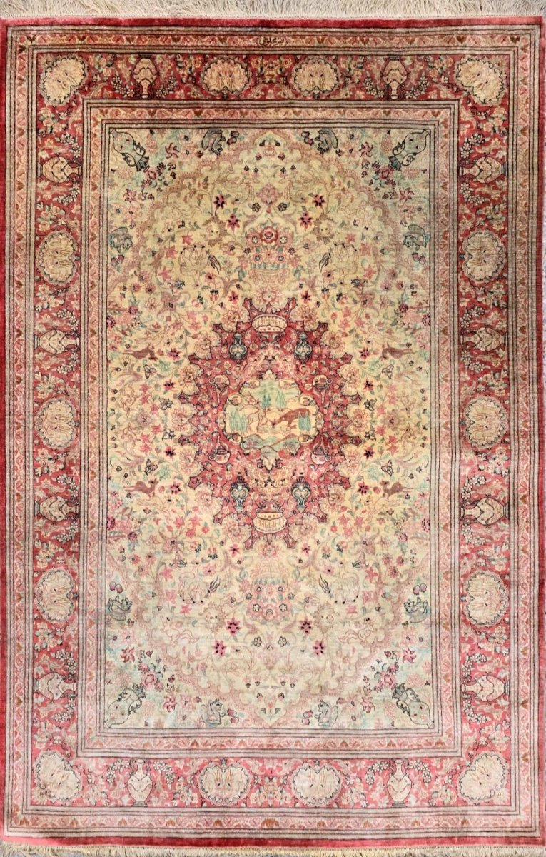 Rare Ghoum Silk Carpet From The Shah Period, Iran, Circa 1970