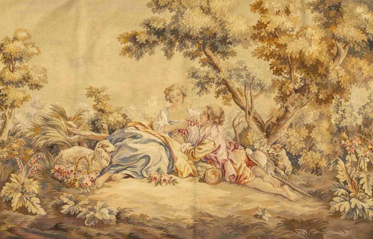 Aubusson Tapestry In Wool And Silk - France, Late 19th Century-photo-2