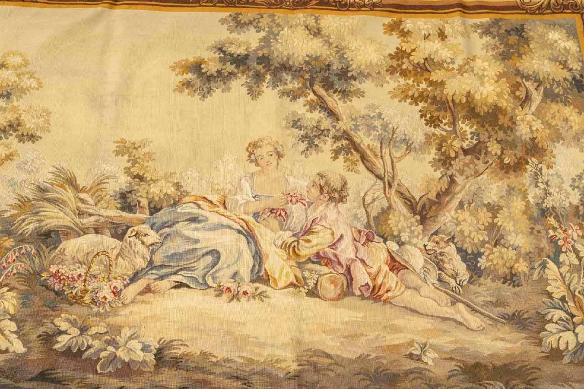 Aubusson Tapestry In Wool And Silk - France, Late 19th Century-photo-3