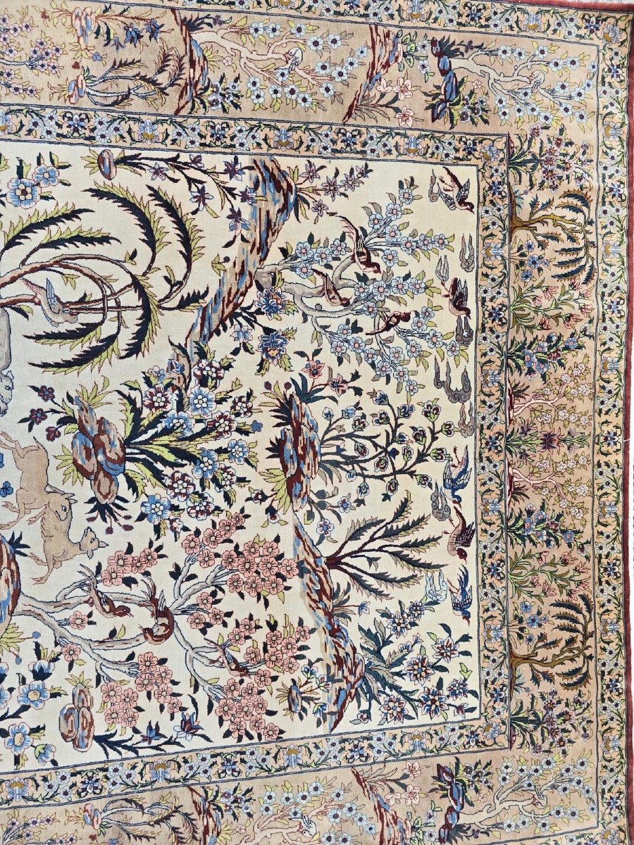   Isfahan Carpet, Persian Hunting Scene In Wool And Silk-photo-3