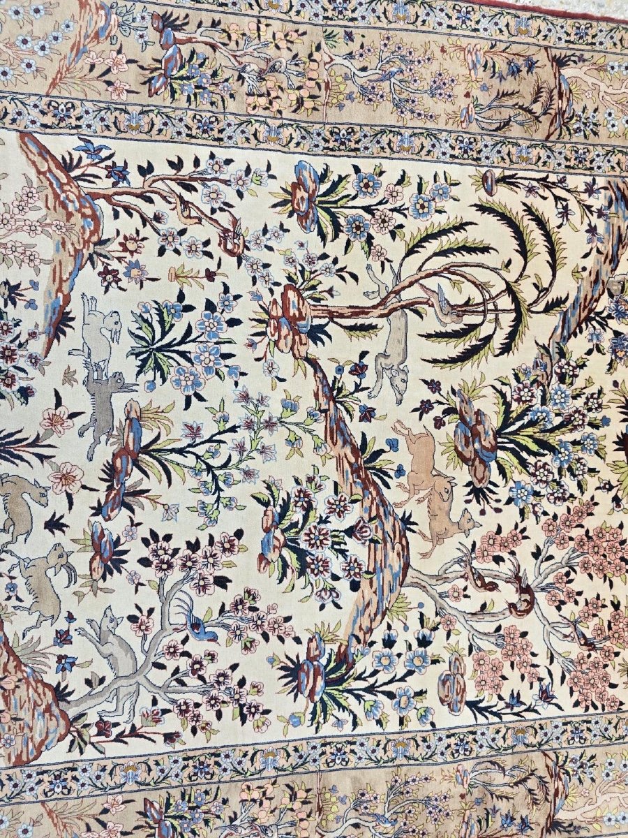   Isfahan Carpet, Persian Hunting Scene In Wool And Silk-photo-4