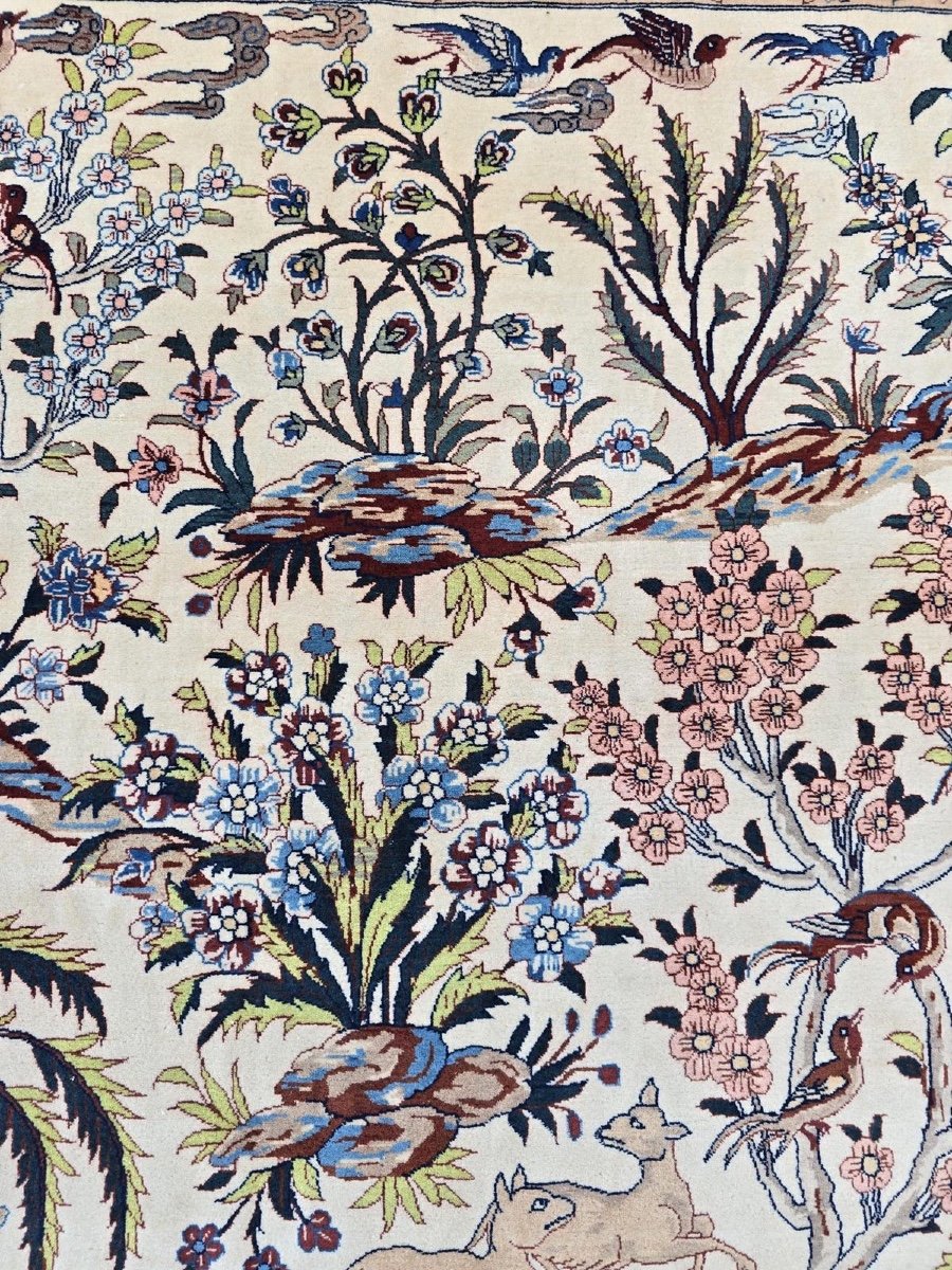   Isfahan Carpet, Persian Hunting Scene In Wool And Silk-photo-5