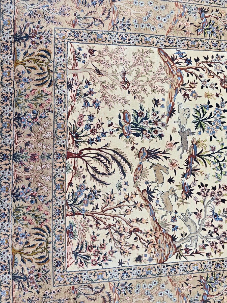   Isfahan Carpet, Persian Hunting Scene In Wool And Silk-photo-6