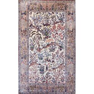   Isfahan Carpet, Persian Hunting Scene In Wool And Silk