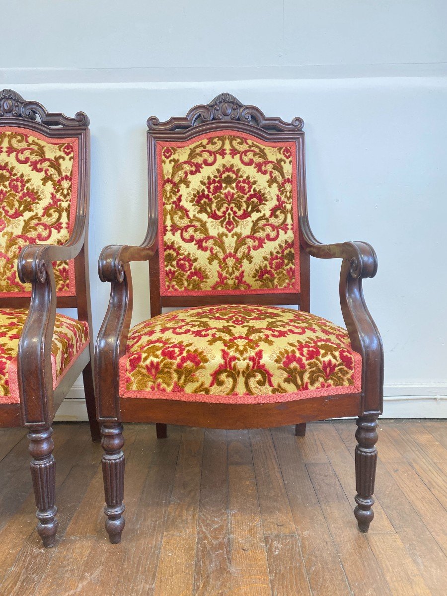 Pair Of 19th Century Louis-philippe Style Carved Walnut Armchairs-photo-1