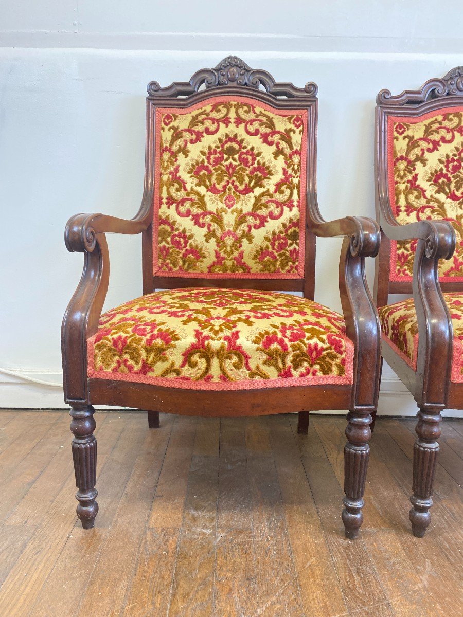 Pair Of 19th Century Louis-philippe Style Carved Mahogany Armchairs-photo-2