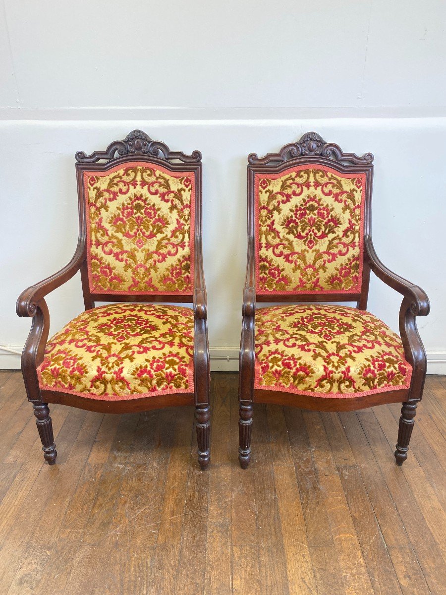 Pair Of 19th Century Louis-philippe Style Carved Walnut Armchairs