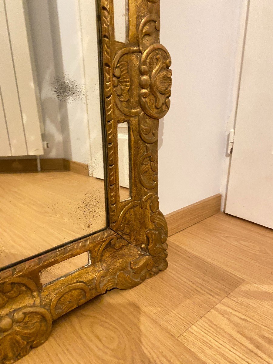 Gilded Mirror With Mercury Glazing Beads From The 18th Century - Regency Style 66cm X 120cm-photo-1