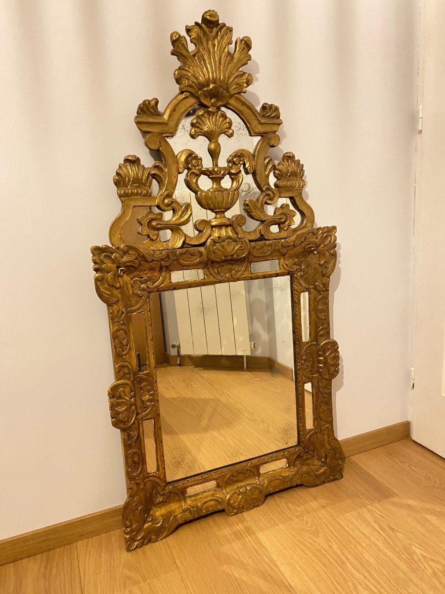 Gilded Mirror With Mercury Glazing Beads From The 18th Century - Regency Style 66cm X 120cm