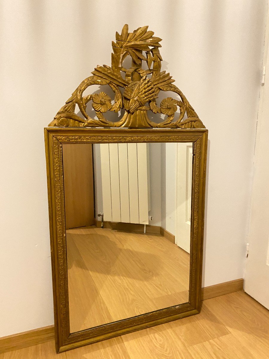 Grand Miroir Doré à Fronton XIXème - Style Louis XVI 64cm X 110cm