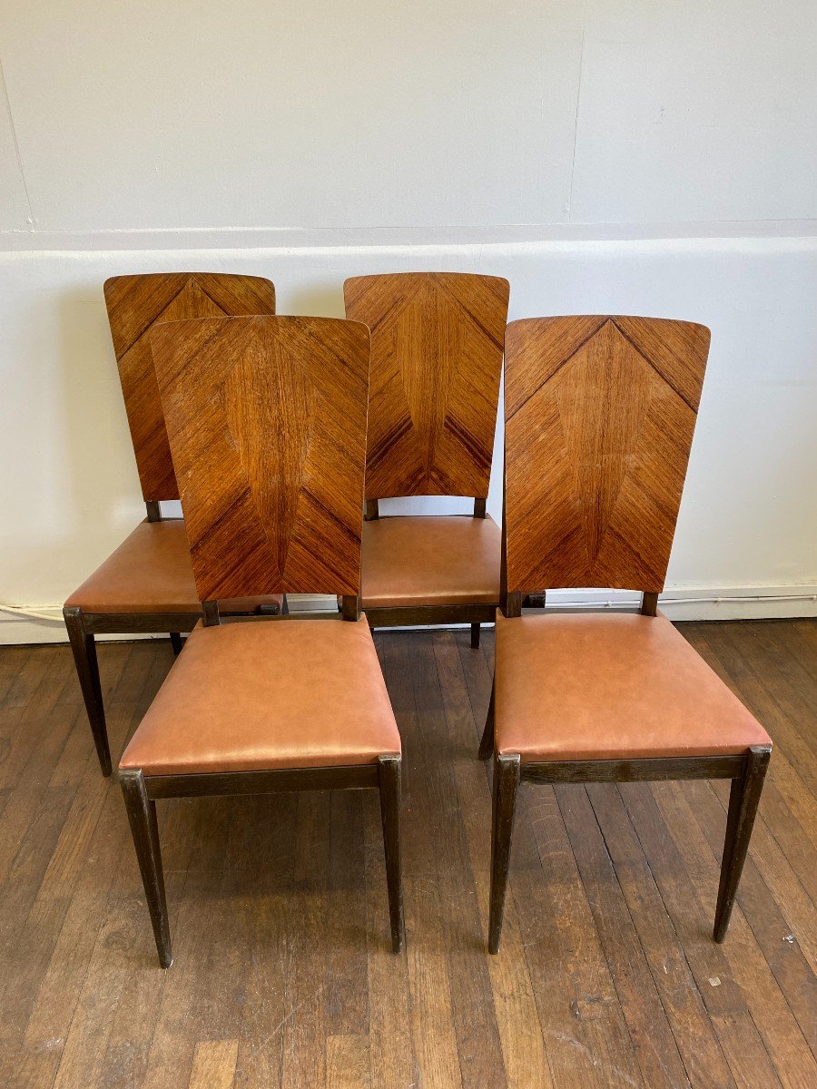 Set Of Four Art Deco Chairs With Mahogany Backs Circa 1960