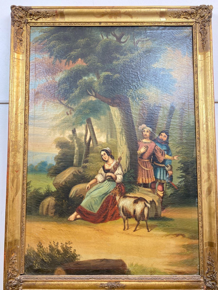 19th Century Gilded Wood Trumeau With Romantic Scene - 69cm X 140cm-photo-2