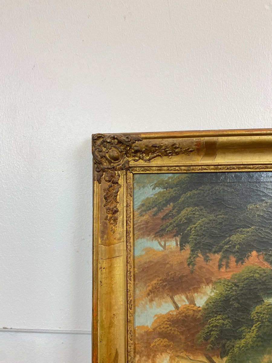 19th Century Gilded Wood Trumeau With Romantic Scene - 69cm X 140cm-photo-1