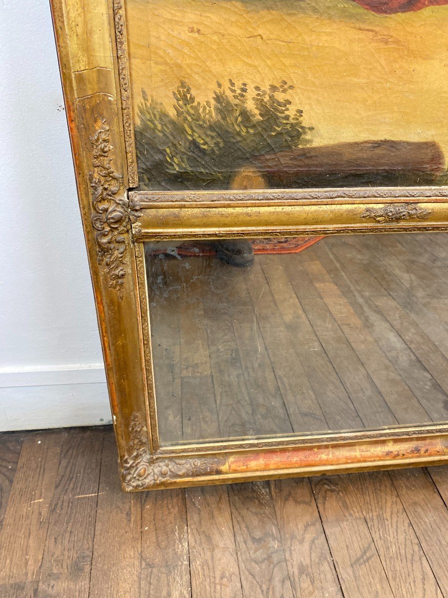 19th Century Gilded Wood Trumeau With Romantic Scene - 69cm X 140cm-photo-3