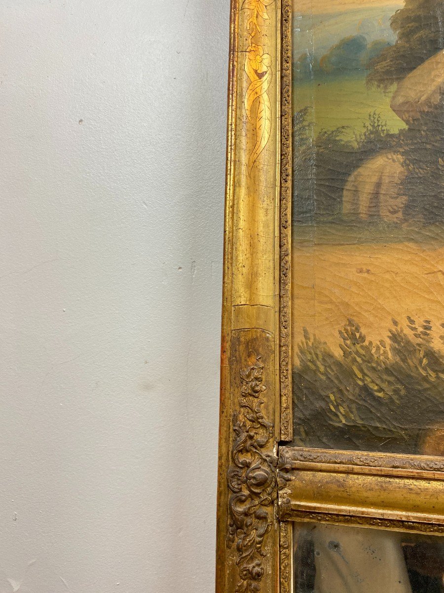 19th Century Gilded Wood Trumeau With Romantic Scene - 69cm X 140cm-photo-5