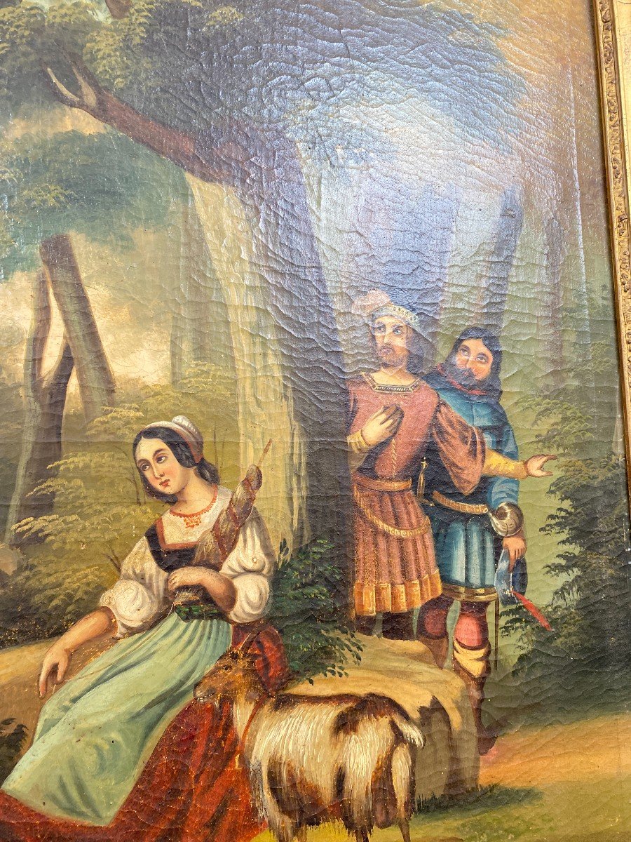 19th Century Gilded Wood Trumeau With Romantic Scene - 69cm X 140cm-photo-6