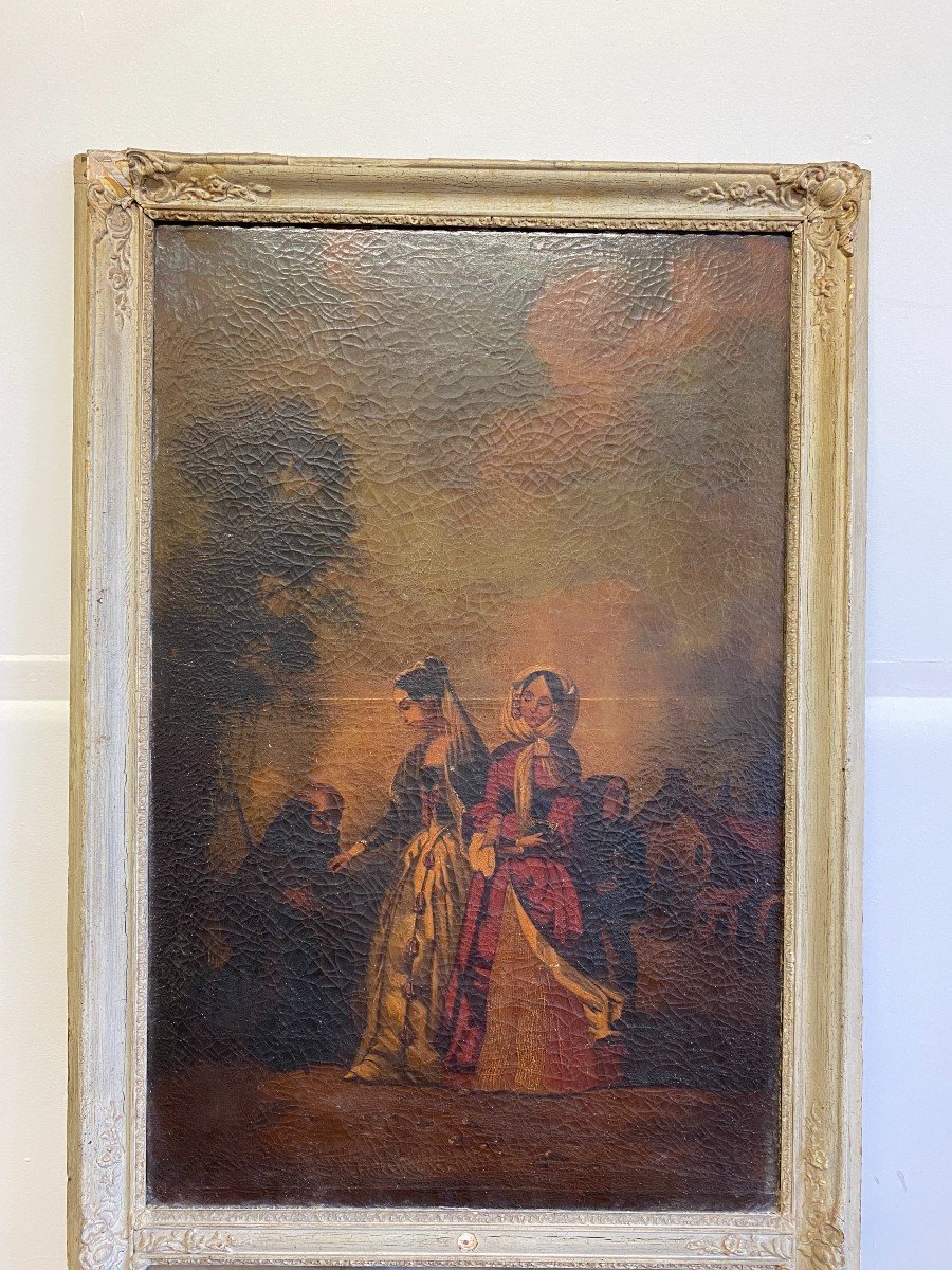 19th Century Trumeau - Romantic Scene - 77cm X 160cm -photo-2