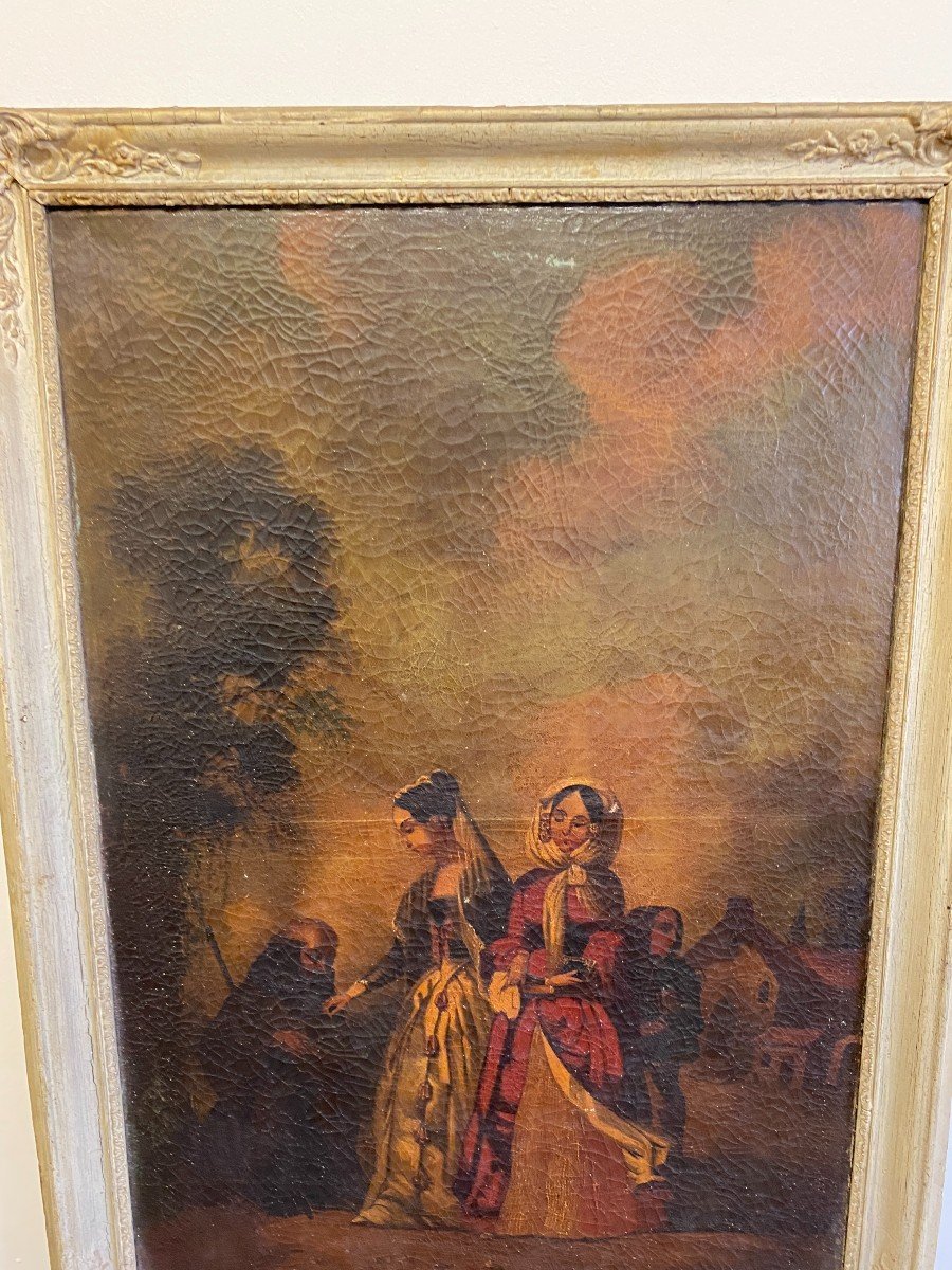 19th Century Trumeau - Romantic Scene - 77cm X 160cm -photo-3