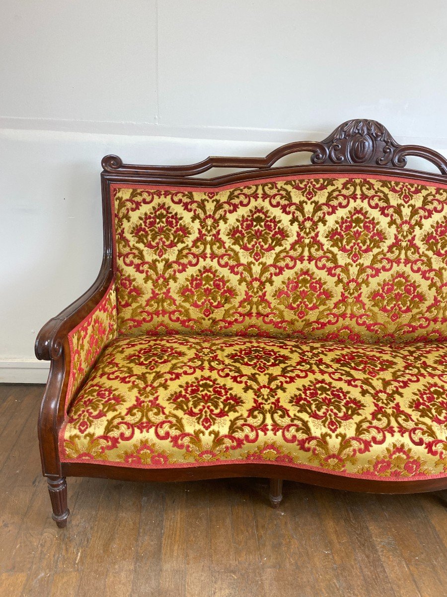 19th Century Louis-philippe Style Carved Mahogany 3-seater Sofa-photo-1