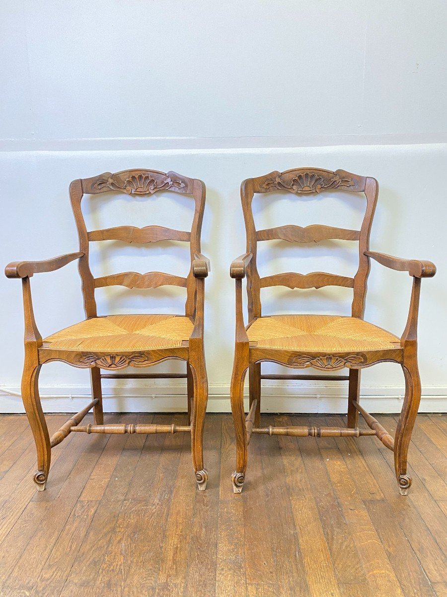 Pair Of 19th Century Provencal Style Straw Armchairs-photo-2