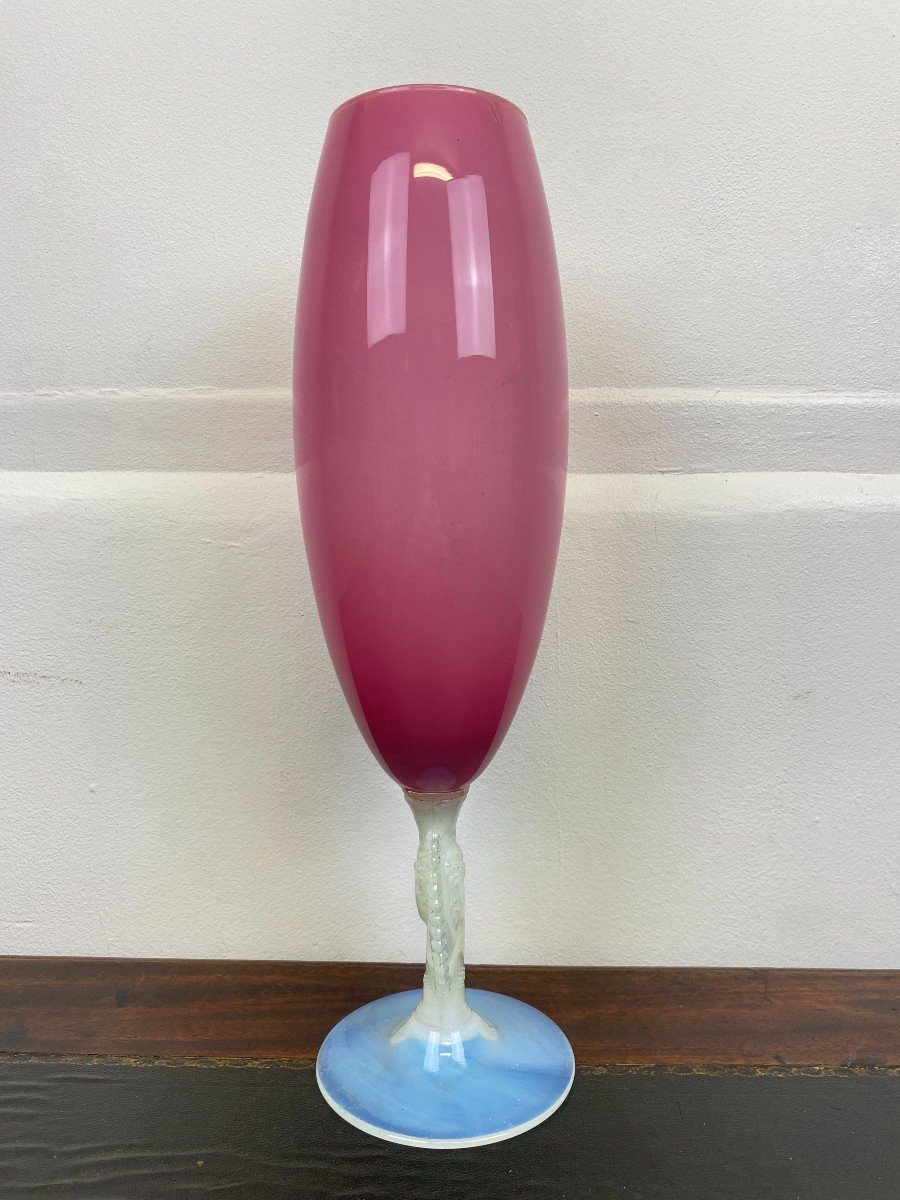 Large Pink Art Deco Opaline Vase-photo-2