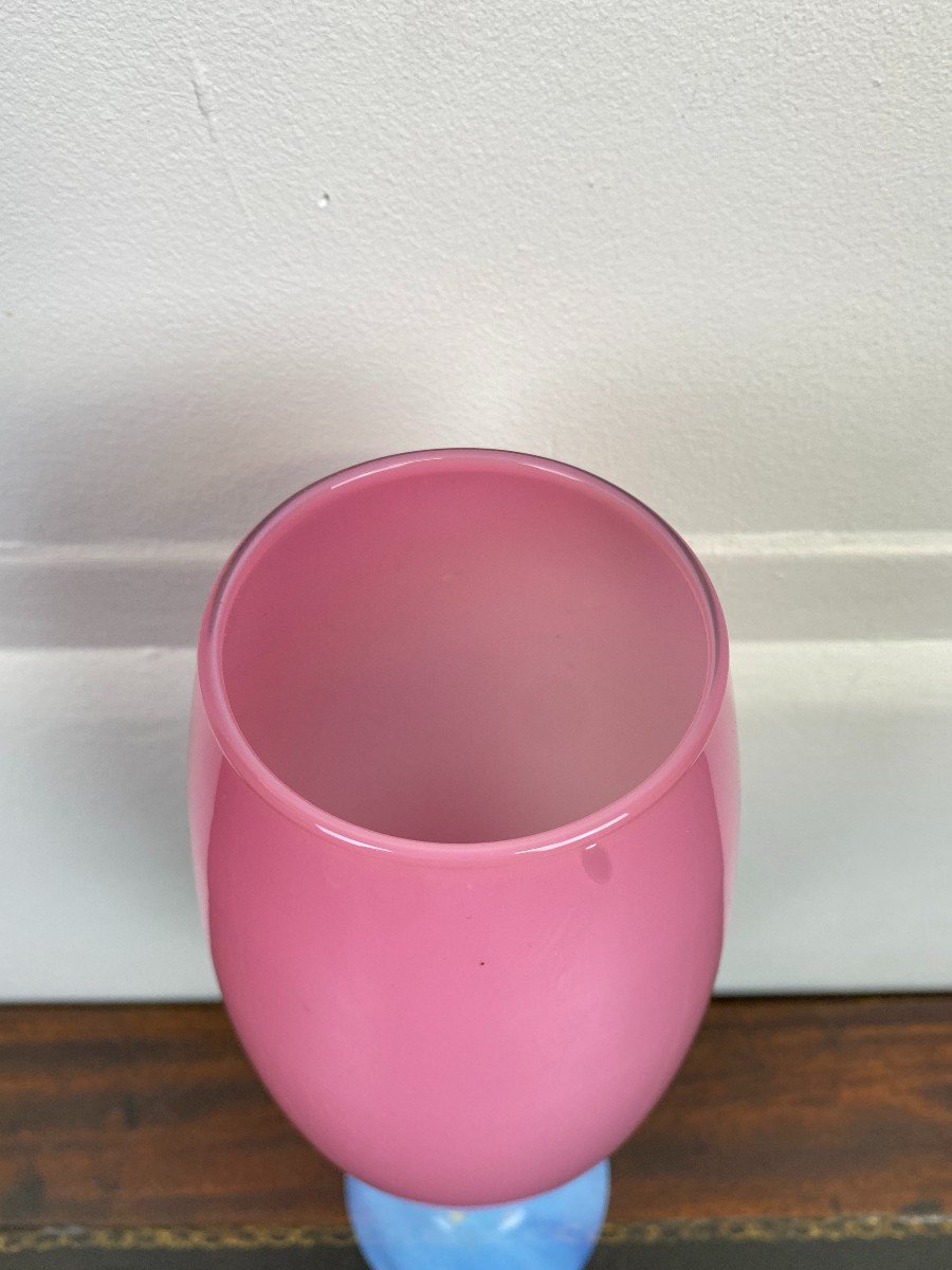 Large Pink Art Deco Opaline Vase-photo-3