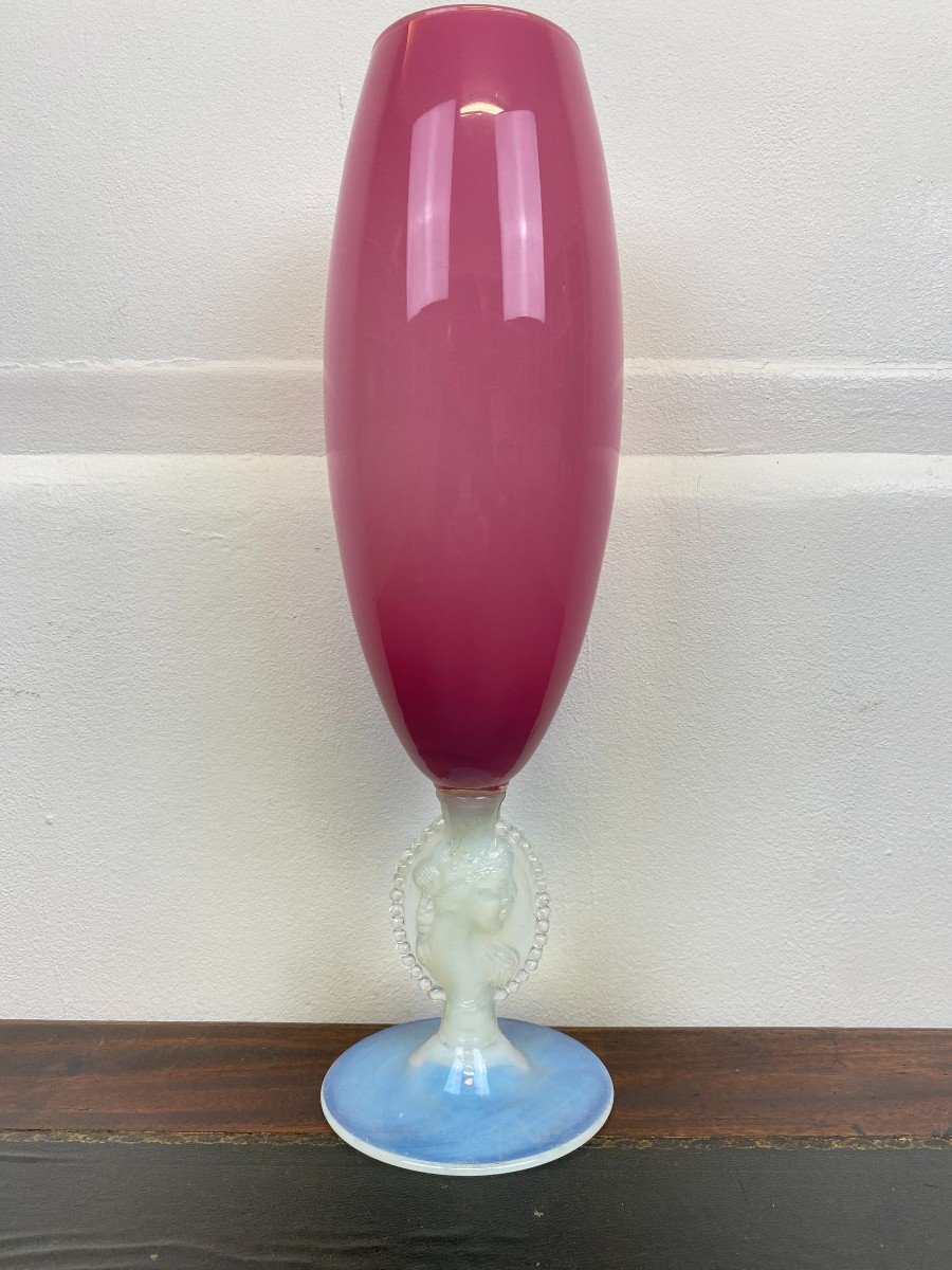 Grand Vase Art Déco Rose En Opaline