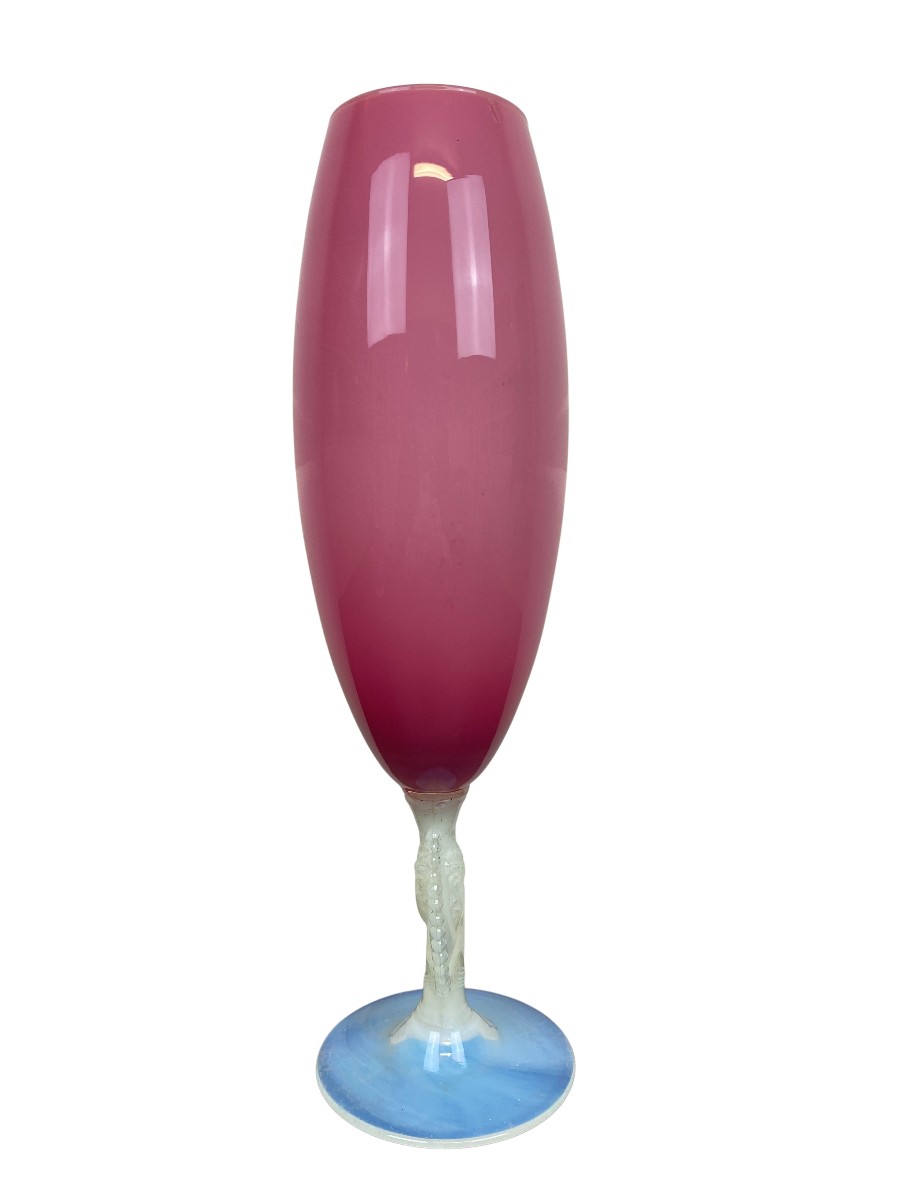Grand Vase Art Déco Rose En Opaline