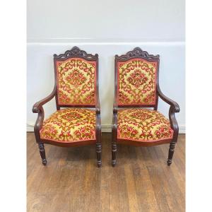 Pair Of 19th Century Louis-philippe Style Carved Mahogany Armchairs