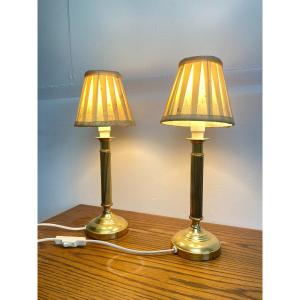 Pair Of Neoclassical Column Lamps - 14cm X 34cm X 14cm