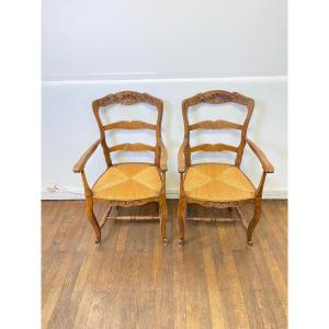 Pair Of 19th Century Provencal Style Straw Armchairs