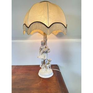 Biscuit Subject Mounted In Lamp Early 20th Century