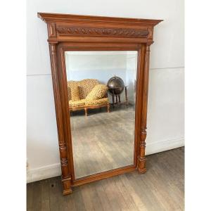 Important 19th Century Henri II Style Beveled Mirror In Solid Wood, 96cm X 150cm