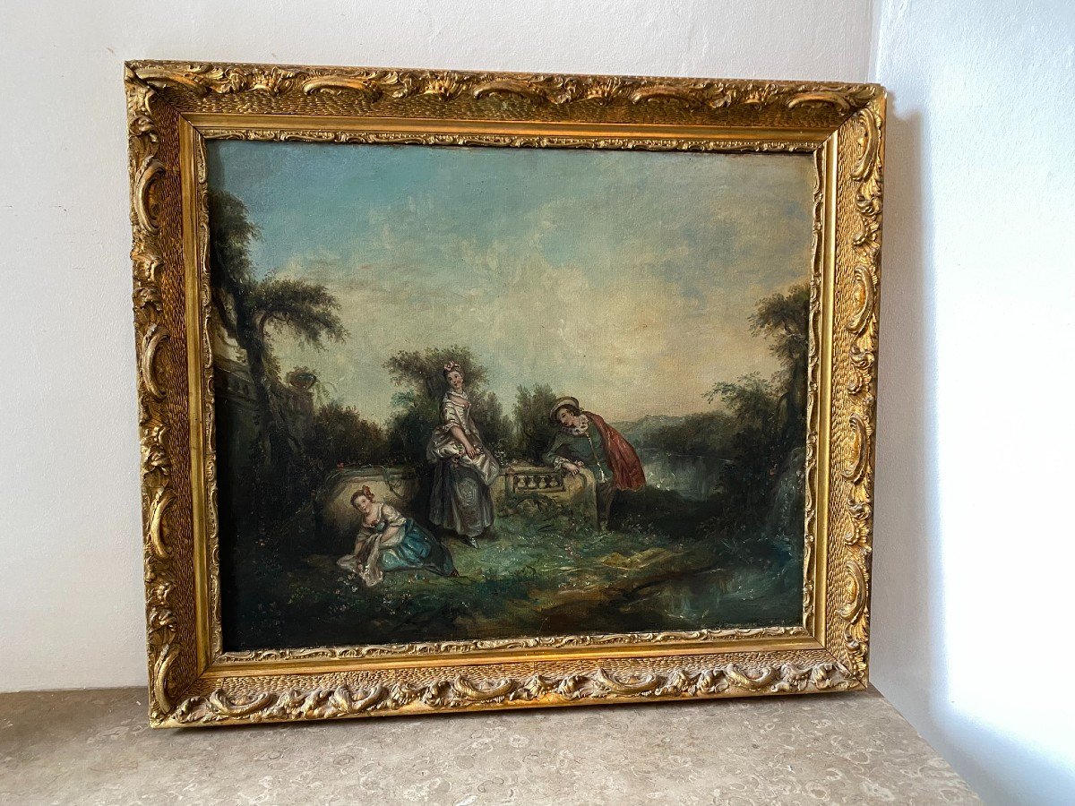 Gallant Scene Follower Of Watteau, French School 19th Century-photo-1