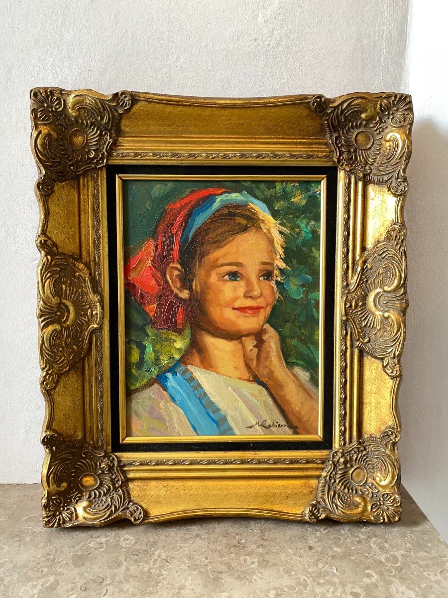 Portrait Of Young Girl School 20th Century