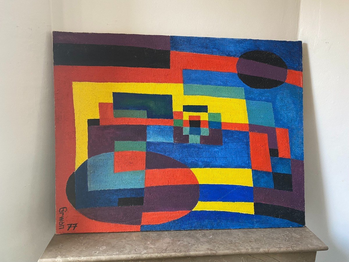 Signed Abstract Painting From 1977-photo-2