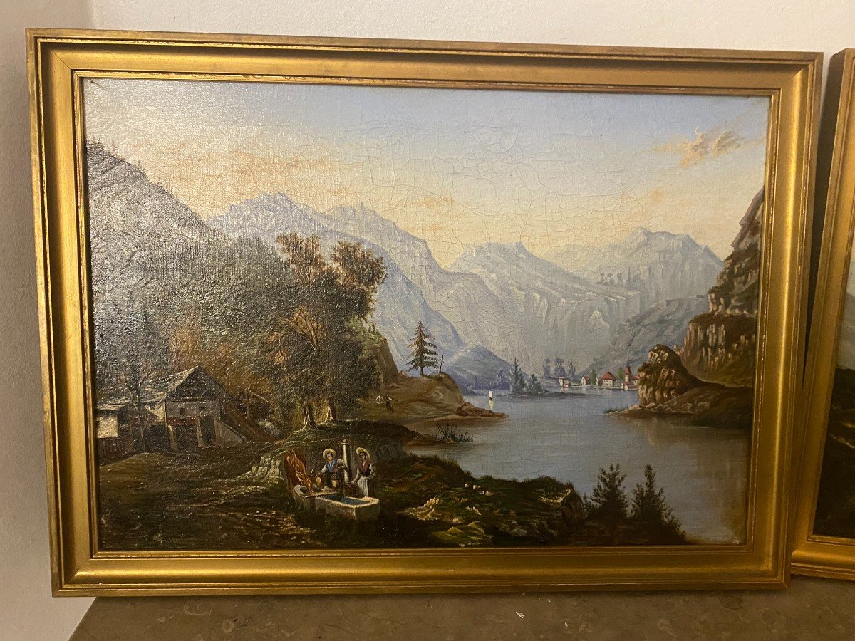 Pair Of Landscapes, Swiss School, 19th Century-photo-3